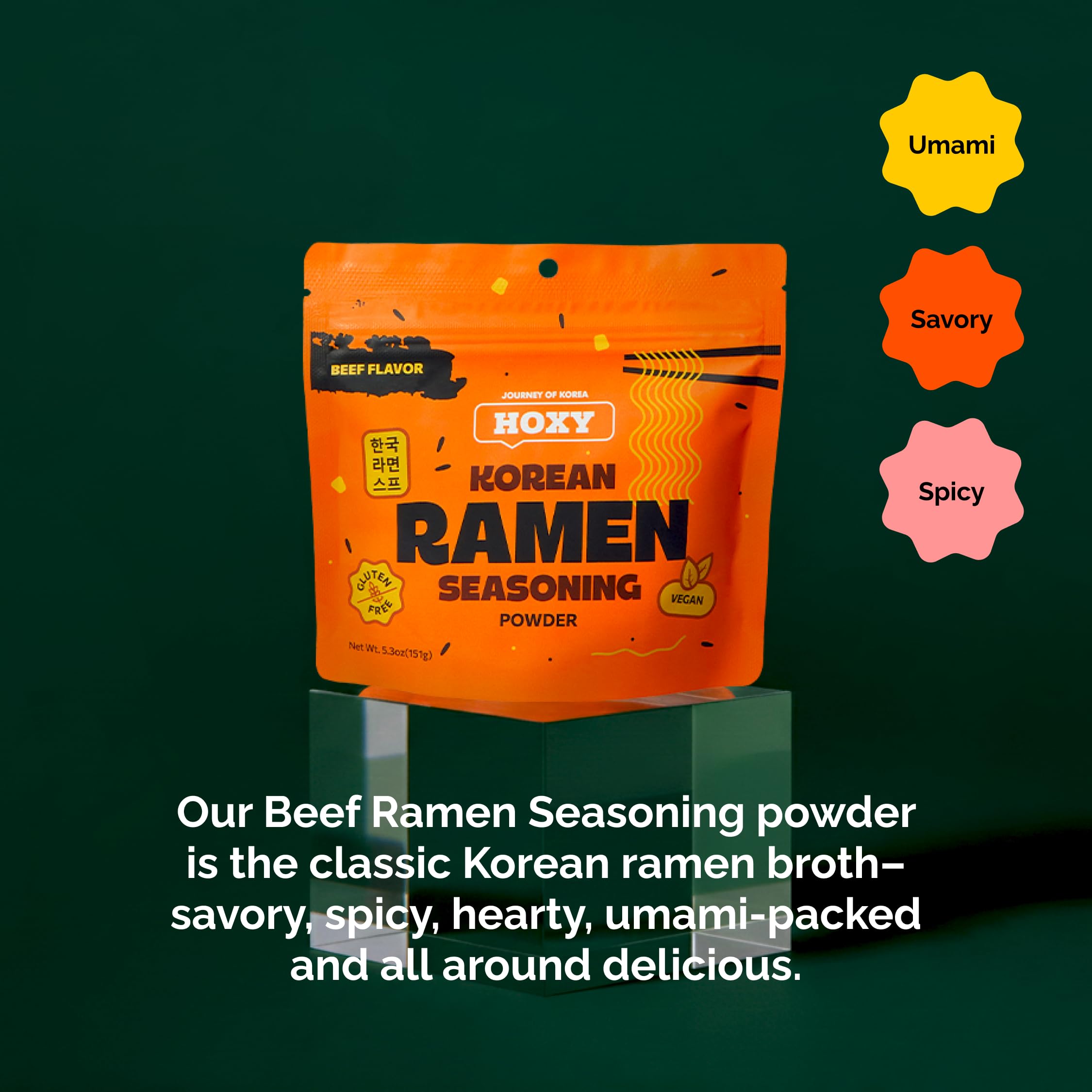 A bowl of Korean beef ramen broth prepared with HOXY seasoning.