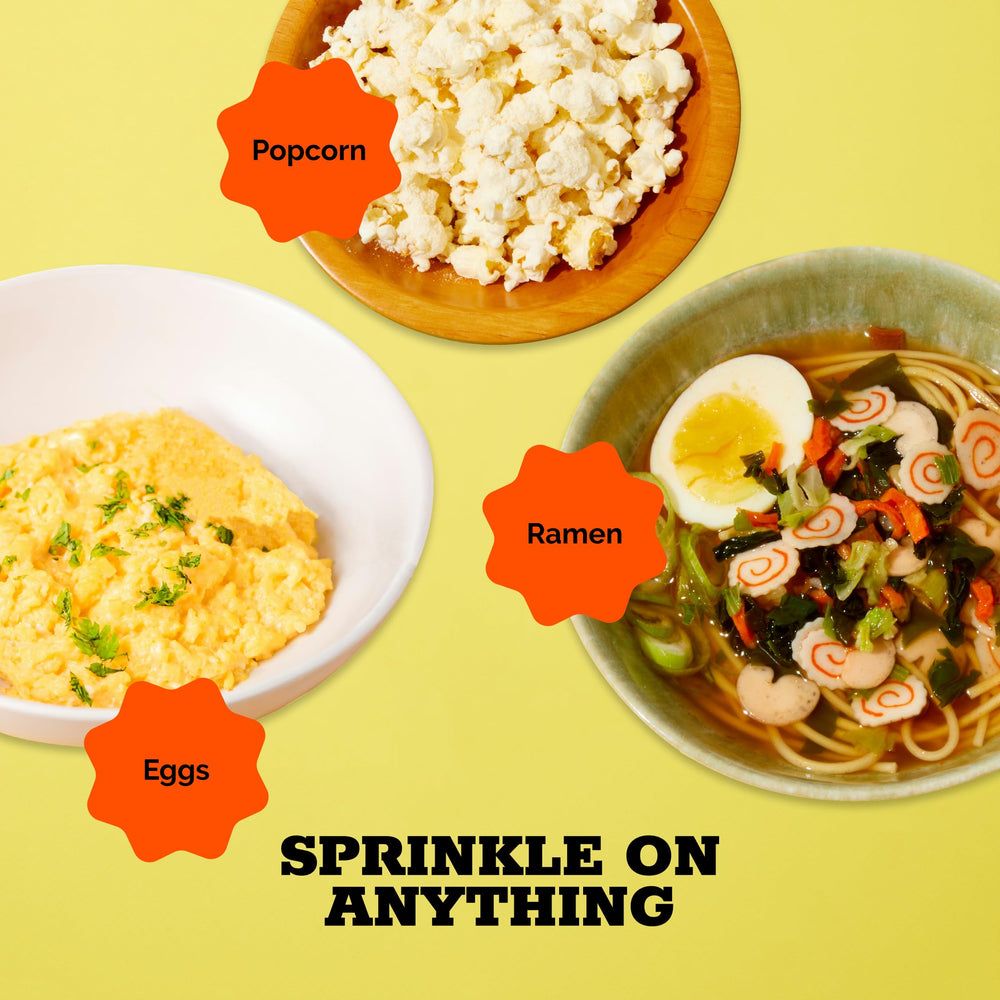 Popcorn sprinkled with HOXY ramen seasoning for savory crunch.