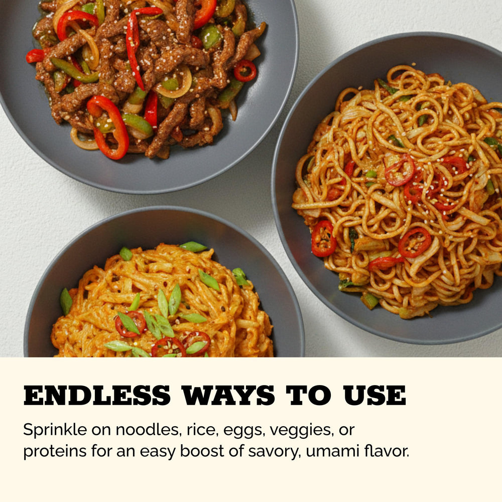 HOXY seasoning on a bowl of noodles—visual cue for a flexible, flavorful kitchen staple.