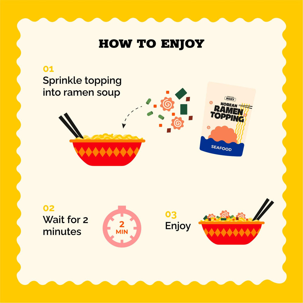 HOXY serving bowl with seafood topping shows quick noodle upgrade