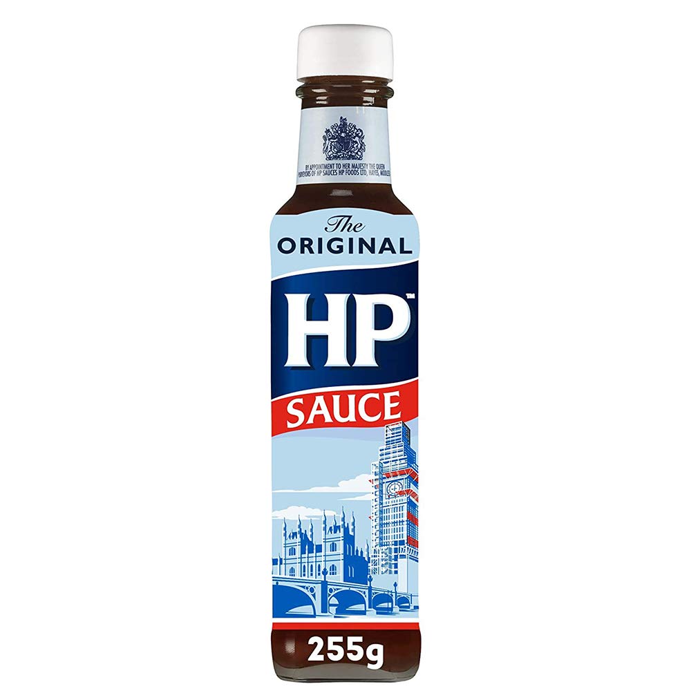 HP Sauce Original 255g bottle, rich brown sauce for meats and sandwiches.