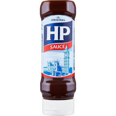 HP Sauce Original bottle, top-down view, adds bold, tangy flavor to burgers and breakfast favorites