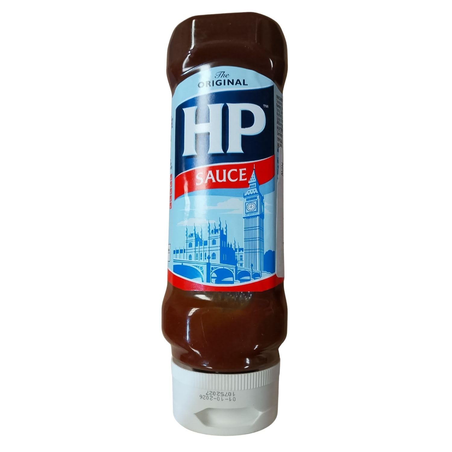 HP Topdown Sauce 450g bottle front enhances sausages with tangy flavor