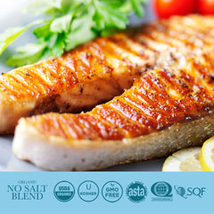 Close-up of 21 organic ingredients in HqO seasoning.
