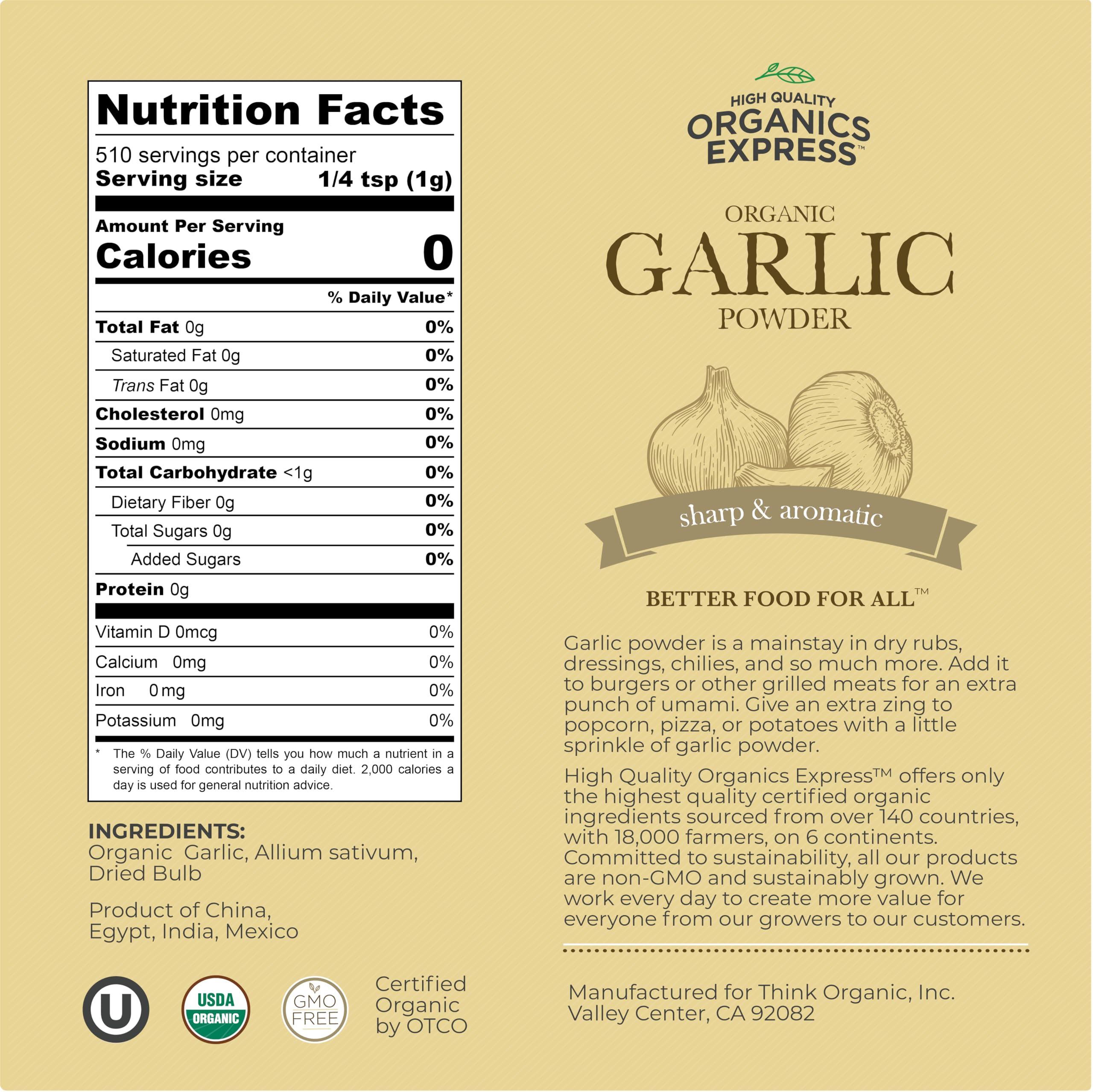 Closeup of HQOExpress Organic Garlic Powder texture for even seasoning