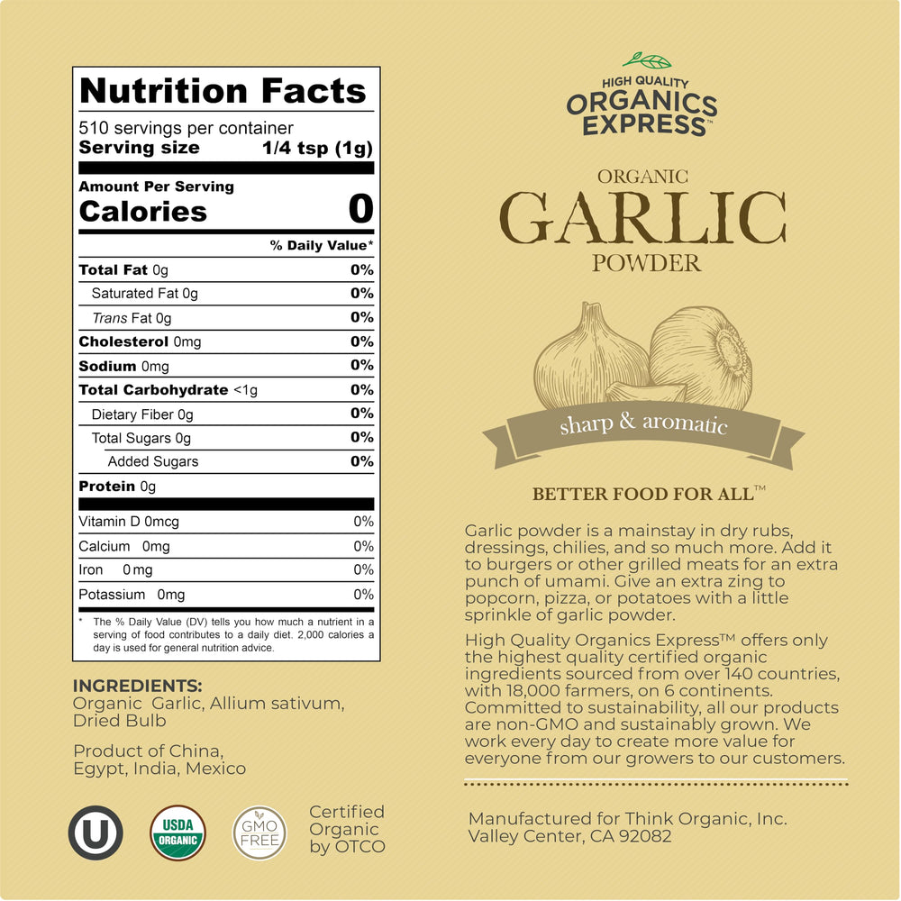 Closeup of HQOExpress Organic Garlic Powder texture for even seasoning