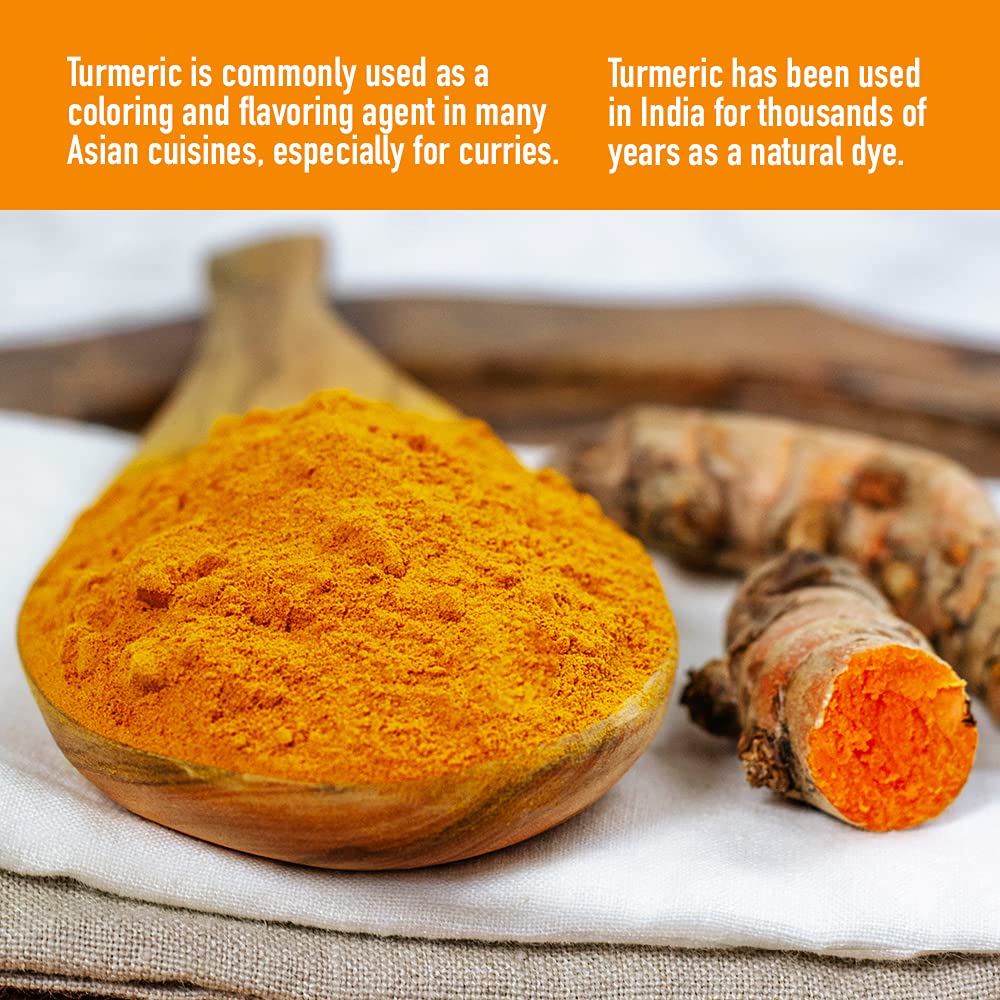 HQOExpress turmeric in a glass jar with spice backdrop