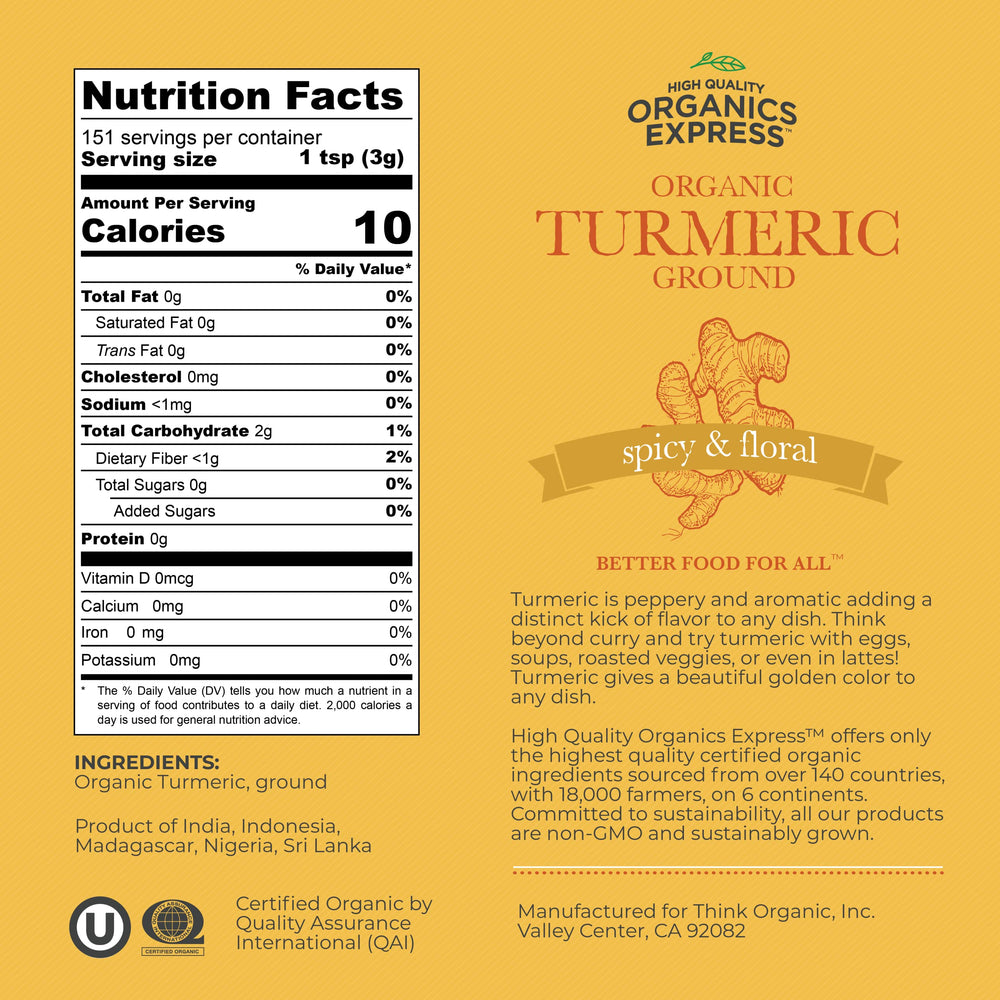 HQOExpress turmeric powder pours from a jar for vibrant curry flavor