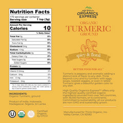 HQOExpress turmeric powder scoop in bowl emphasizes easy measuring for recipes.
