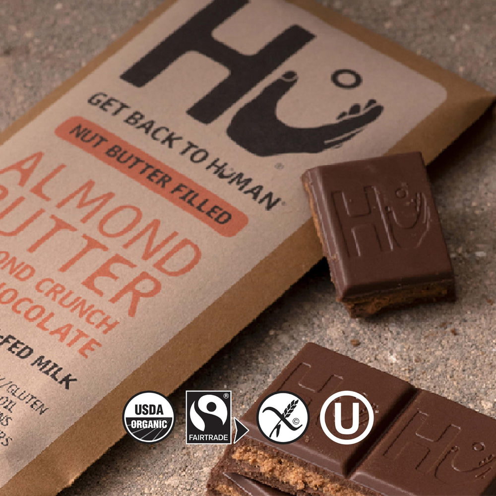Hu Bar almond butter almond crunch mc with nuts visible highlights wholesome ingredients and real crunch.