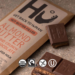 Hu Bar almond butter almond crunch mc with nuts visible highlights wholesome ingredients and real crunch.