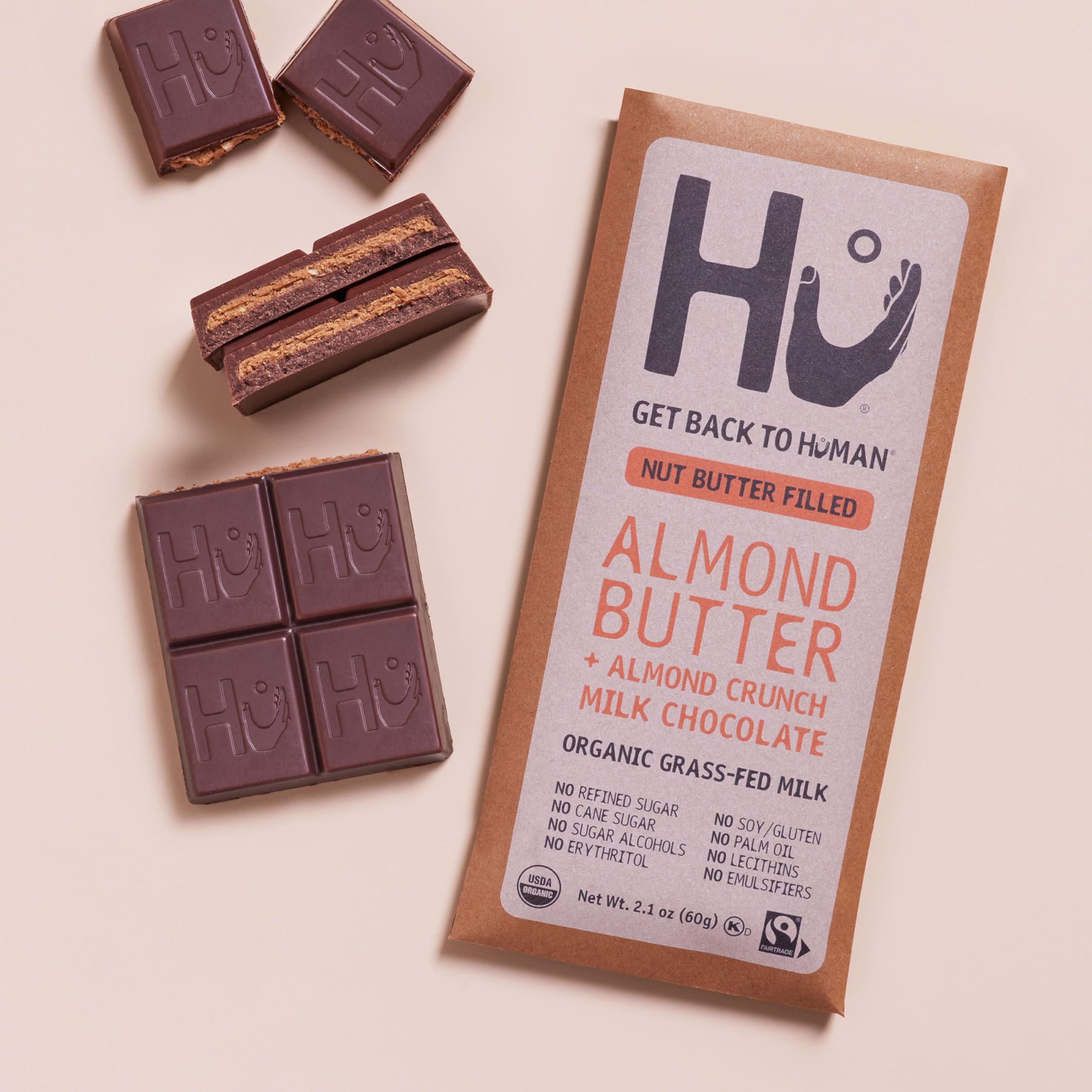 Hu Bar almond butter almond crunch mc ready for grab-and-go mornings or desk snacks.