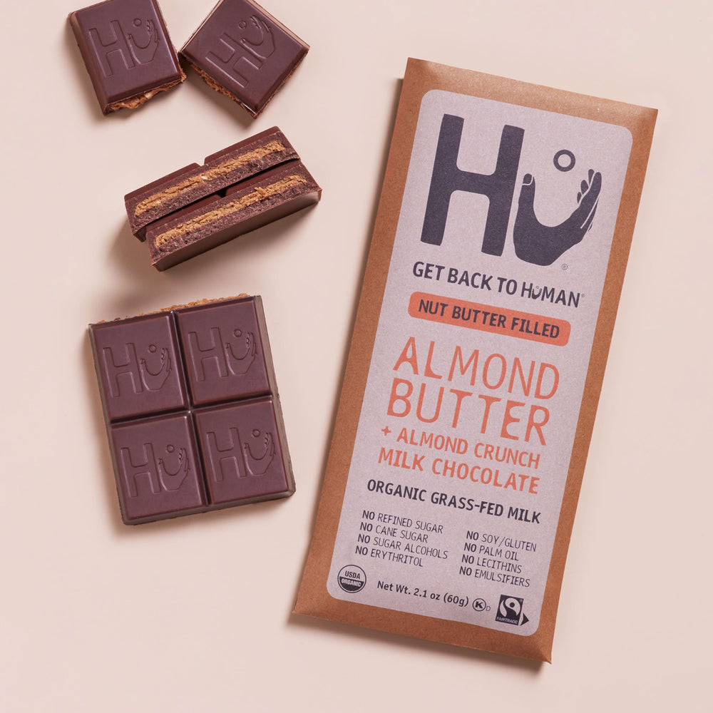 Hu Bar almond butter almond crunch mc ready for grab-and-go mornings or desk snacks.