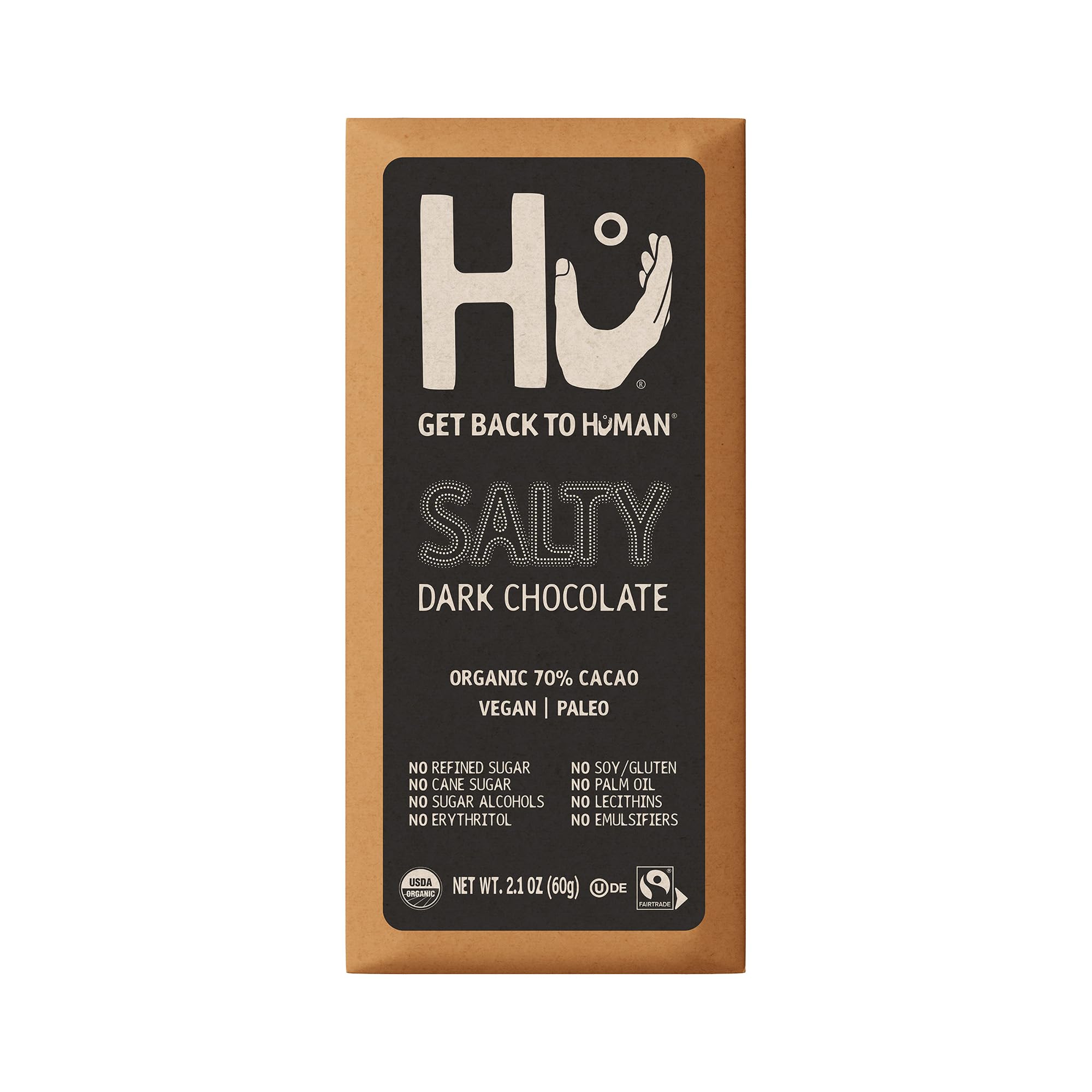 Hu chocolate bars 12-pack front label highlights vegan organic quality.