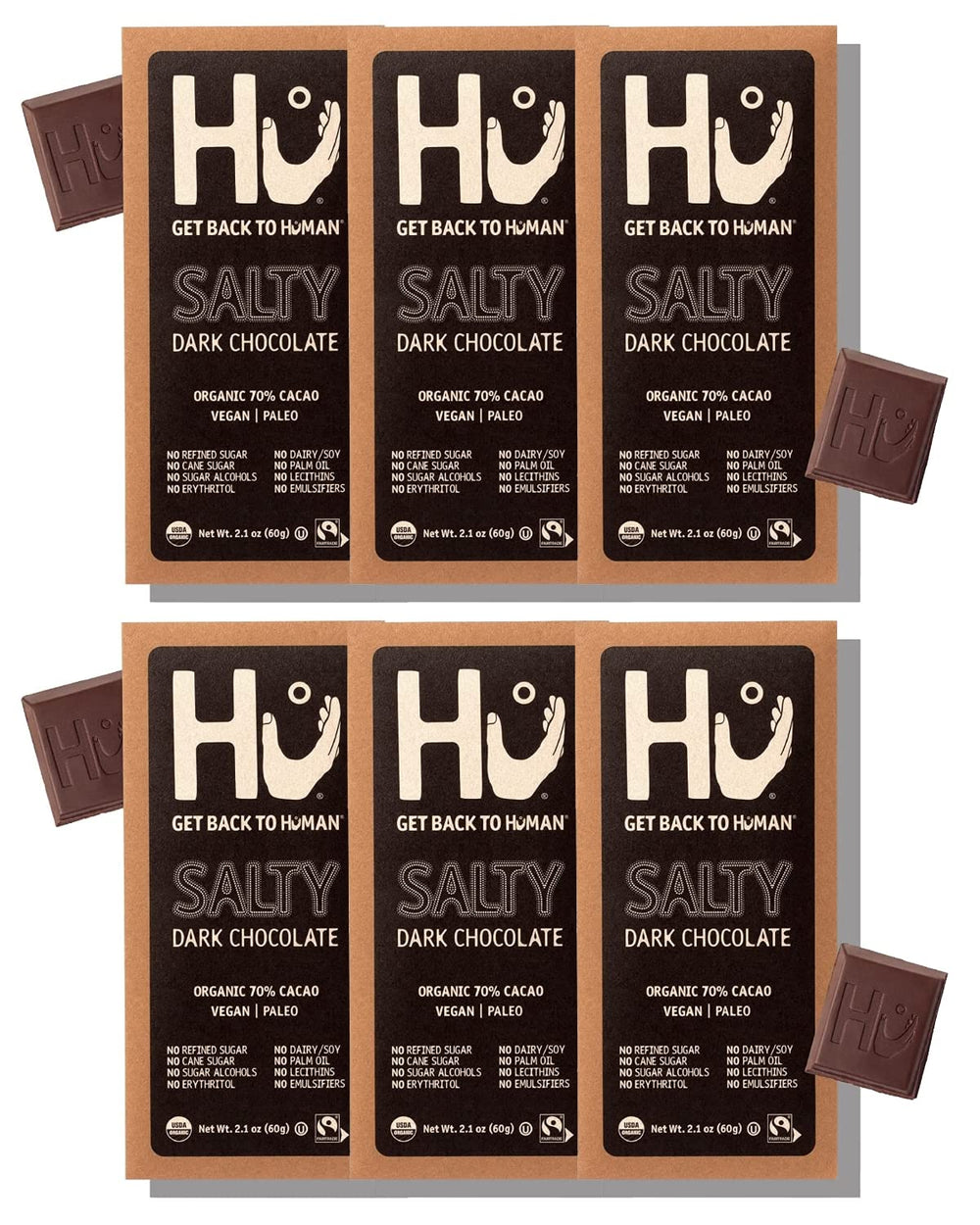 Hu Chocolate Bars 6-pack with fleur de sel for bold flavor pairing.