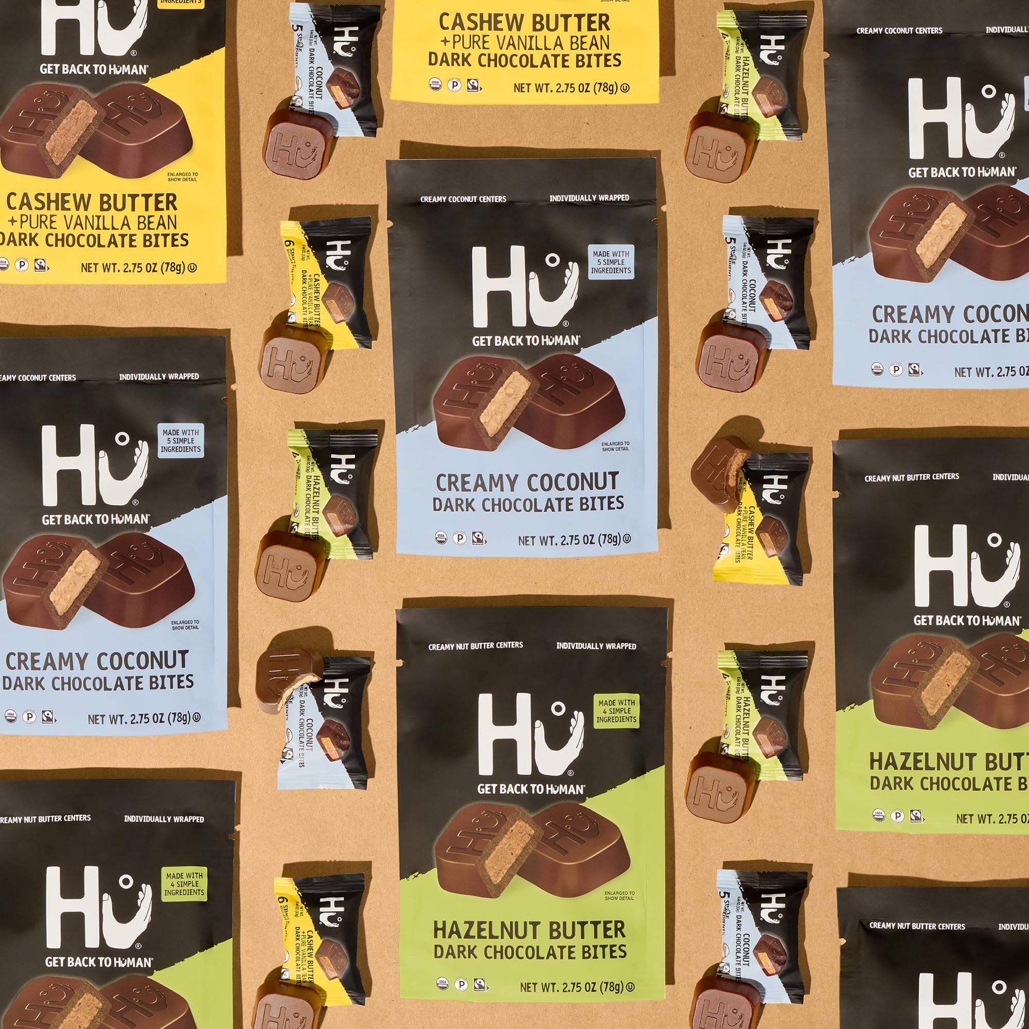 Hu Hazelnut Butter Dark Chocolate Bites, gluten-free and vegan option.