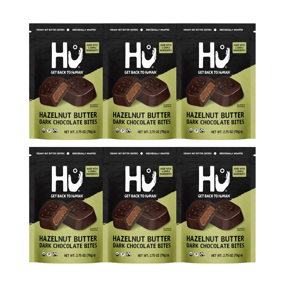 Hu Hazelnut Butter Dark Chocolate Bites pack, ideal on-the-go indulgence.