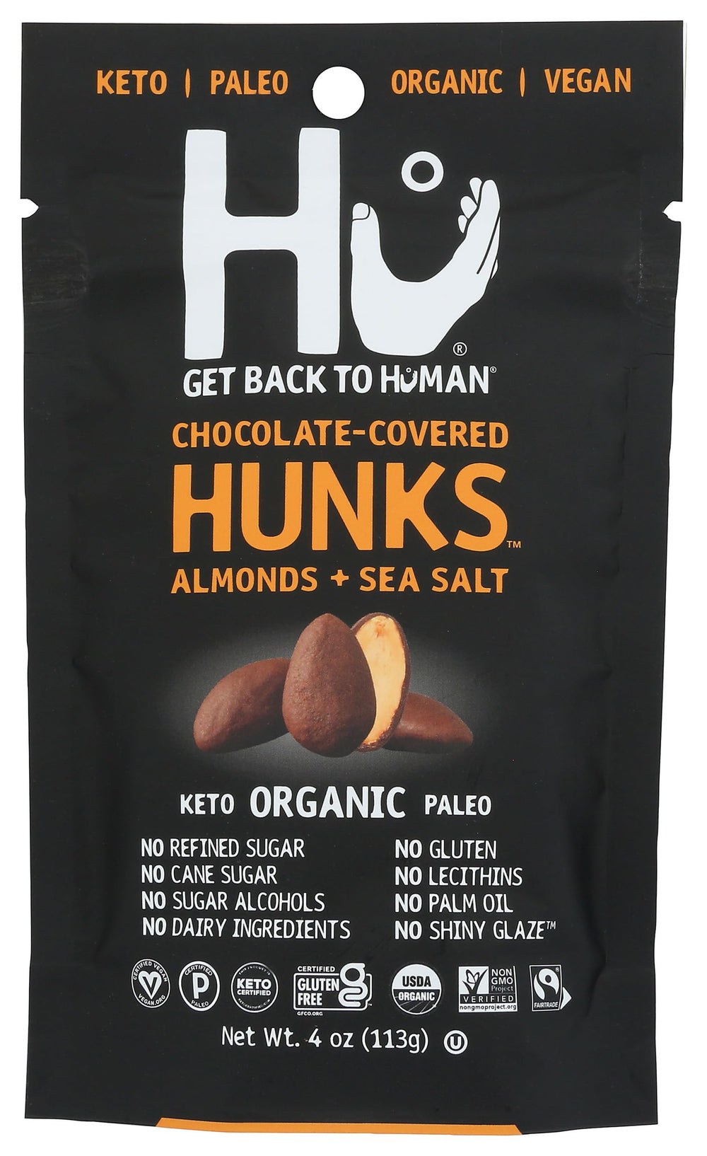Hu Kitchen Chocolate Covered Almonds 4 oz pack with glossy coating for a satisfying snack