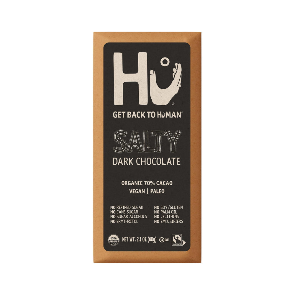 Hu Salty Dark Chocolate Bar wrapping emphasizes clean ingredients