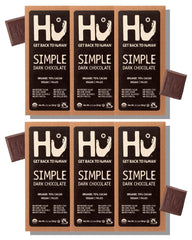 Hu simple dark chocolate bar 6-pack on display, gluten-free and vegan indulgence.