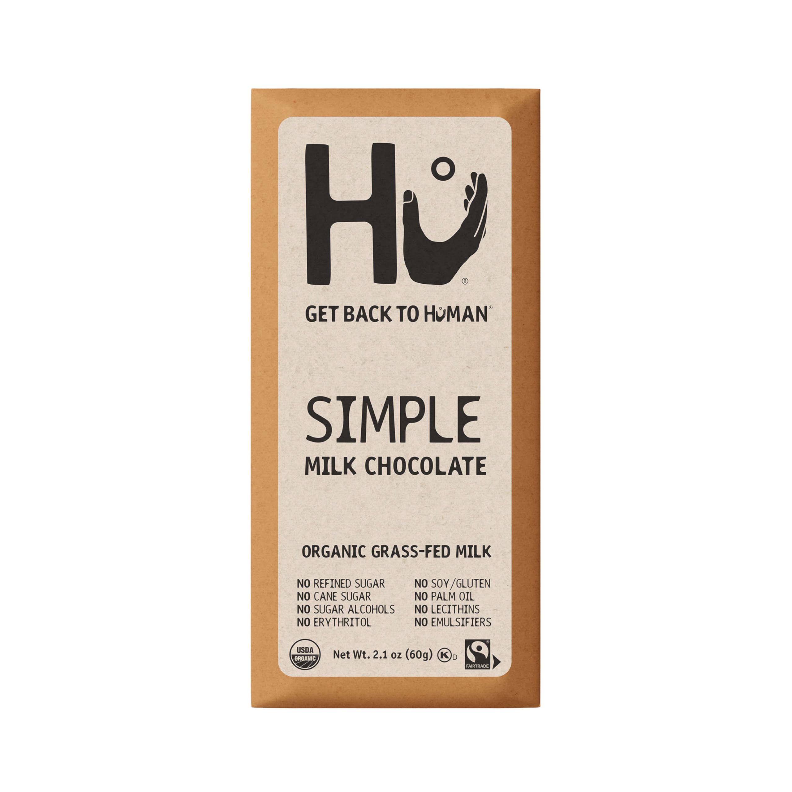 Hu Simple Milk Chocolate Bar packaging highlights clean ingredients for transparency and trust