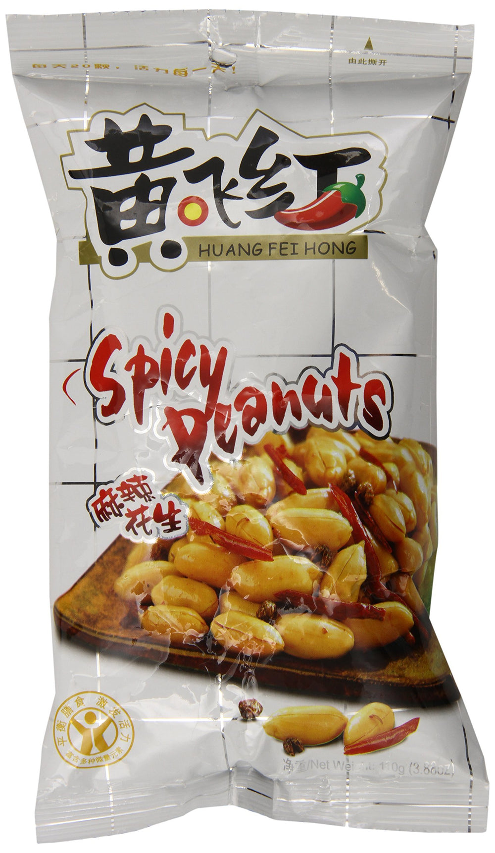 HuangFeiHong spicy crispy peanut jar shows bold flavor for snacking.