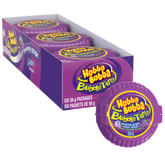 Hubba Bubba Bubble Tape Gushing Grape roll close-up for on-the-go snacking.