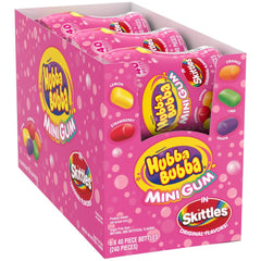 Hubba Bubba Minis SKITTLES sugar-free gum six-pack bottles for bulk sharing.