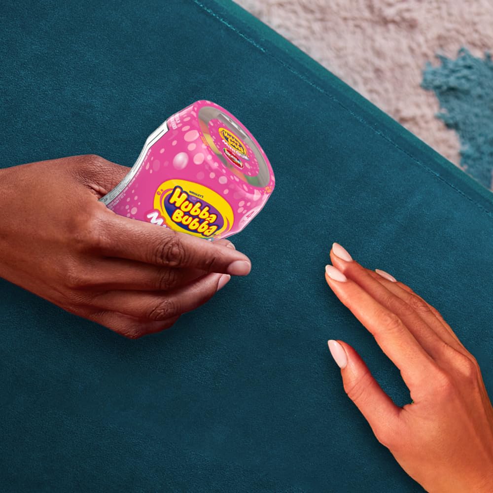 Pocket-friendly Hubba Bubba Minis SKITTLES gum in a compact bottle.