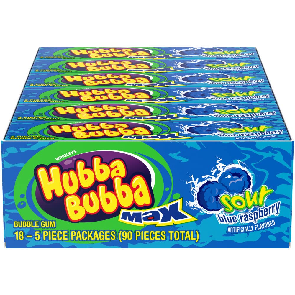 Hubba Bubba Sour Blue Raspberry gum pack, ideal for bulk party favors.