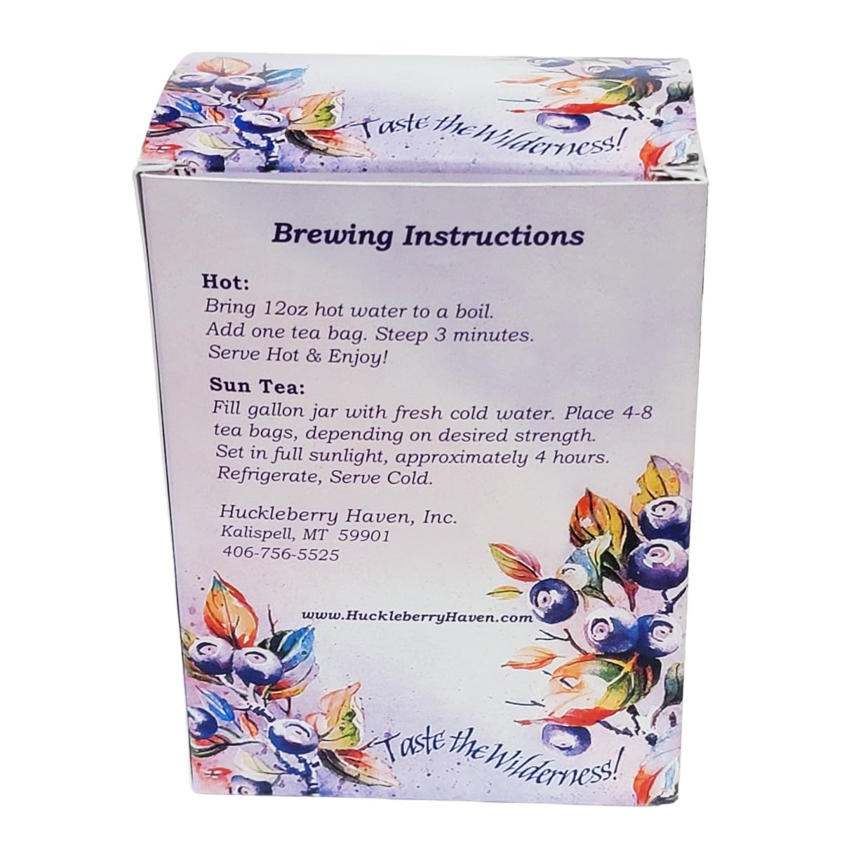 Huckleberry Haven Ceylon tea with natural huckleberry flavor in a steep-ready blend