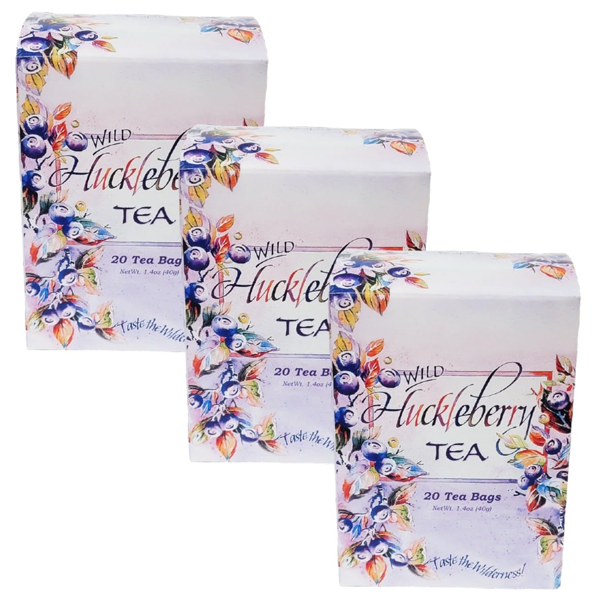 Huckleberry Haven wild tea bags in Montana packaging showcase premium blend and easy steeping.