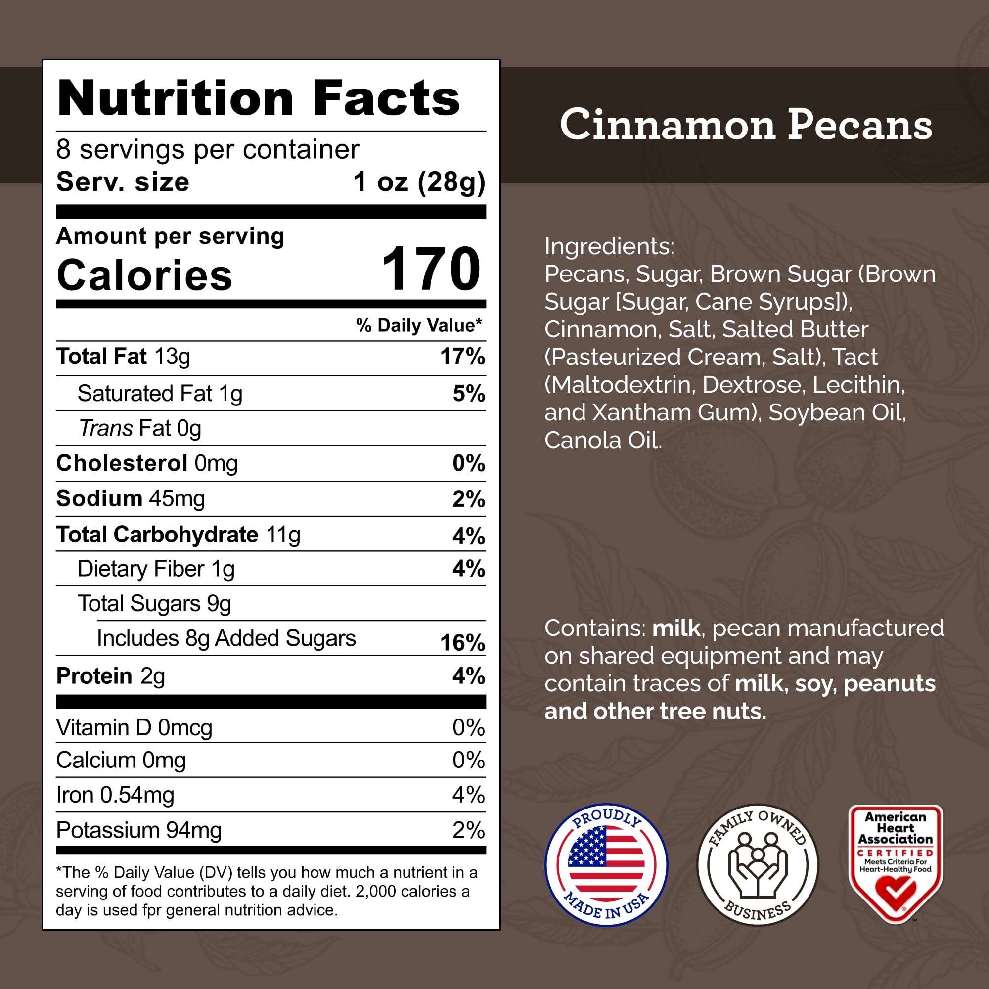 Hudson Pecan Cinnamon Candied Pecans packaging shot, gifting or pantry display