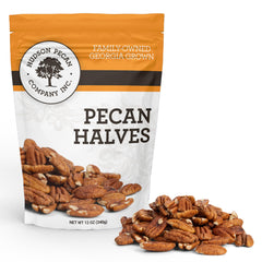 Hudson Pecan Company fancy Georgia pecan halves in premium packaging, ideal for baking