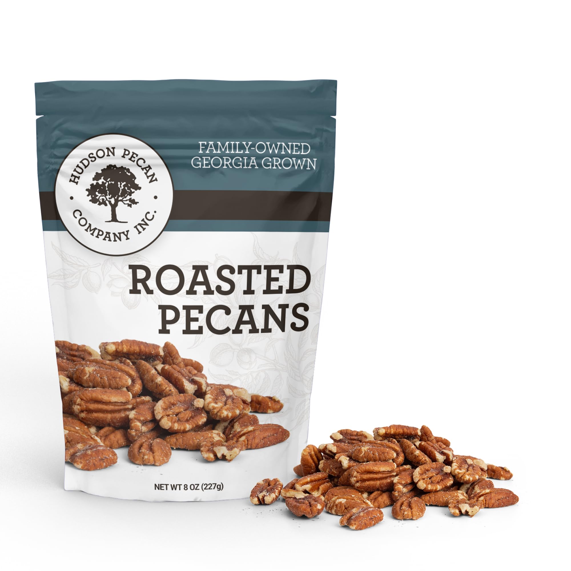 Hudson Pecan Company Fancy Roasted Pecans 8oz front view, perfect for on-the-go snacking.