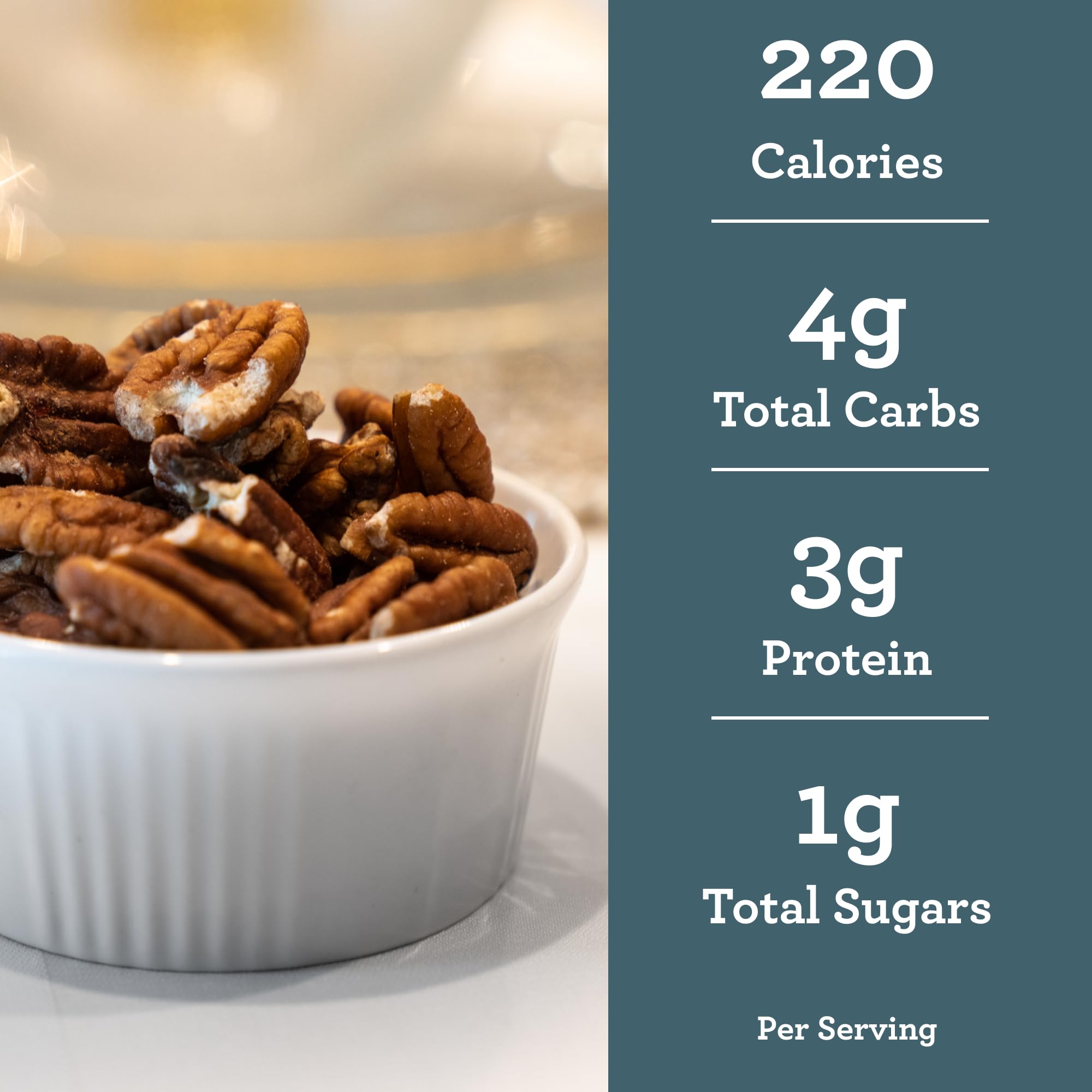 Hudson Pecan Company Oven-roasted Pecans close-up, aroma-rich snack option.