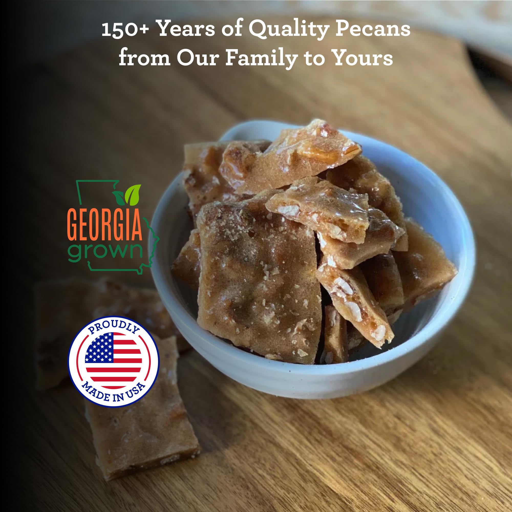 Hudson Pecan Company pecan brittle being served as a shared treat
