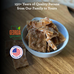 Hudson Pecan Company pecan brittle being served as a shared treat