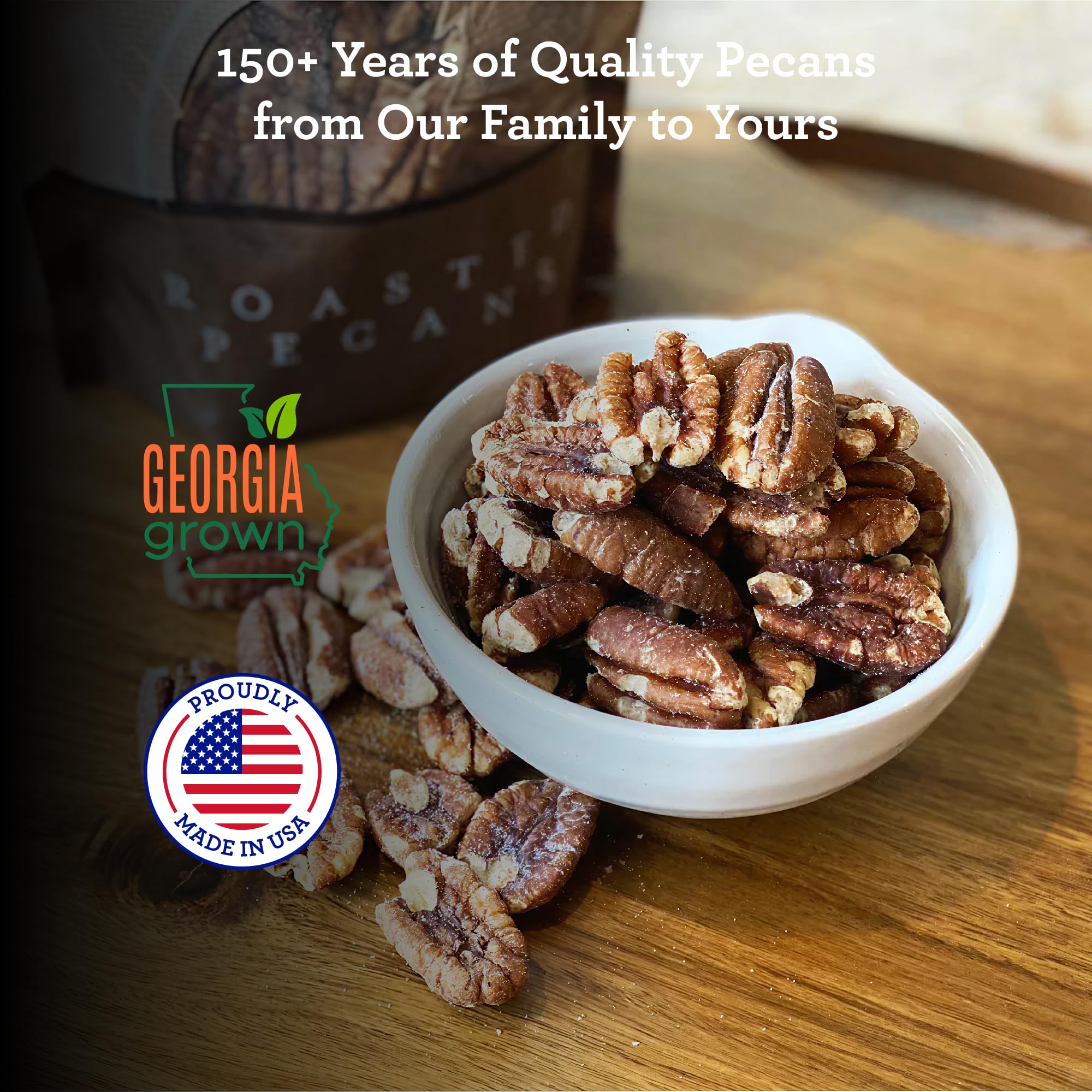 Hudson Pecan Company Pecans in bowl, ideal for salads and baking.