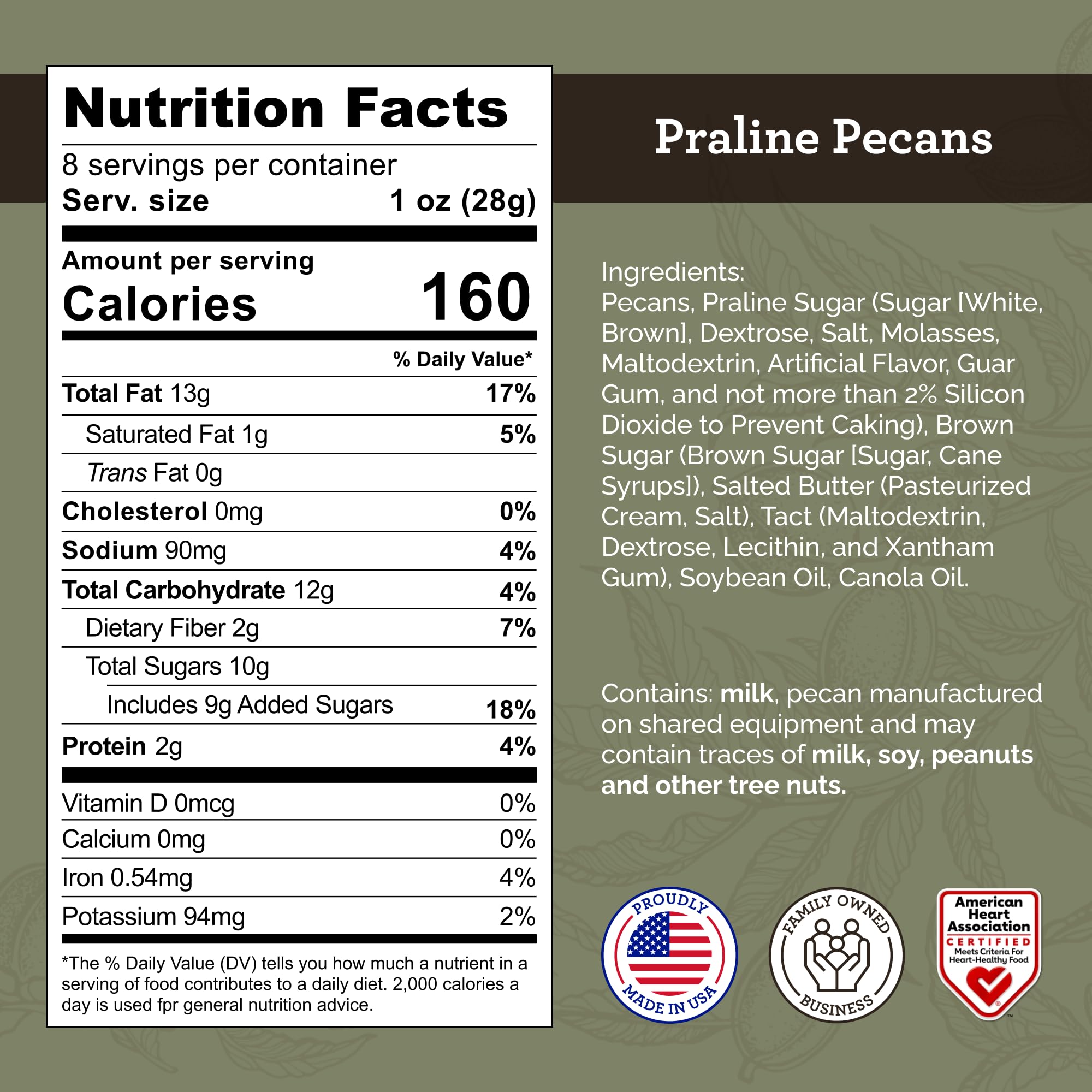 Hudson Pecan Company praline pecans with glossy candied coating, ideal for desserts.