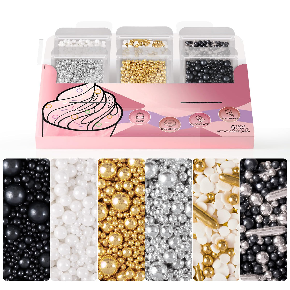 Huebeaty 6-in-1 black sprinkles for dramatic dessert decoration
