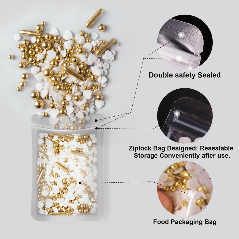 Huebeaty gold-white mix sprinkles for glamorous decorating