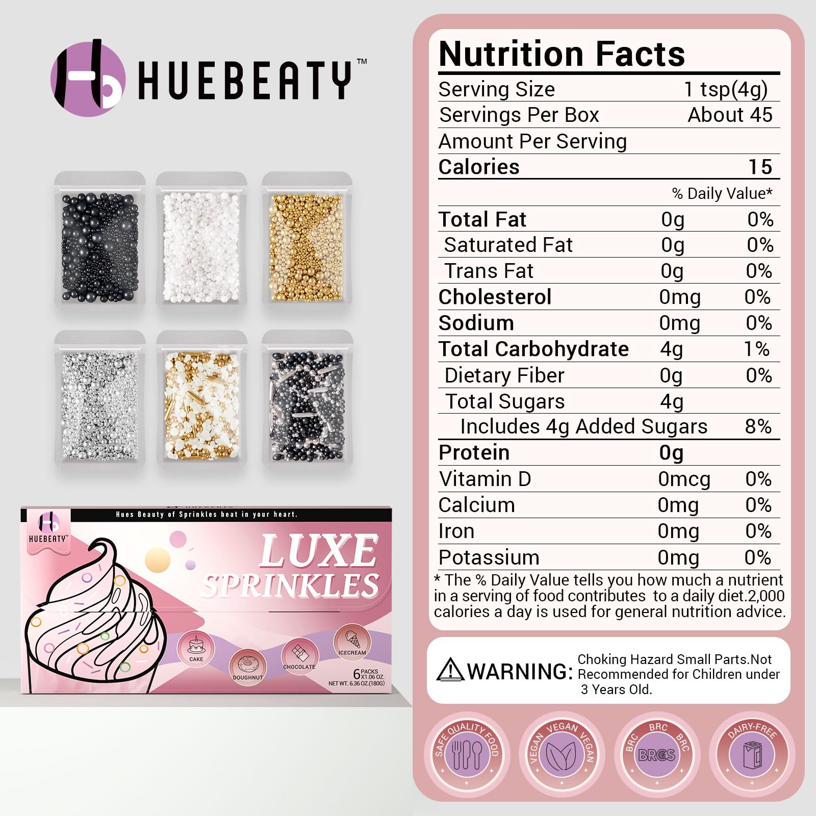Huebeaty 6-in-1 gold sprinkles add shimmering accents