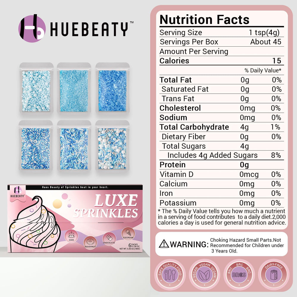 Huebeaty baby-blue edible pearls provide elegant accents on cakes and cookies