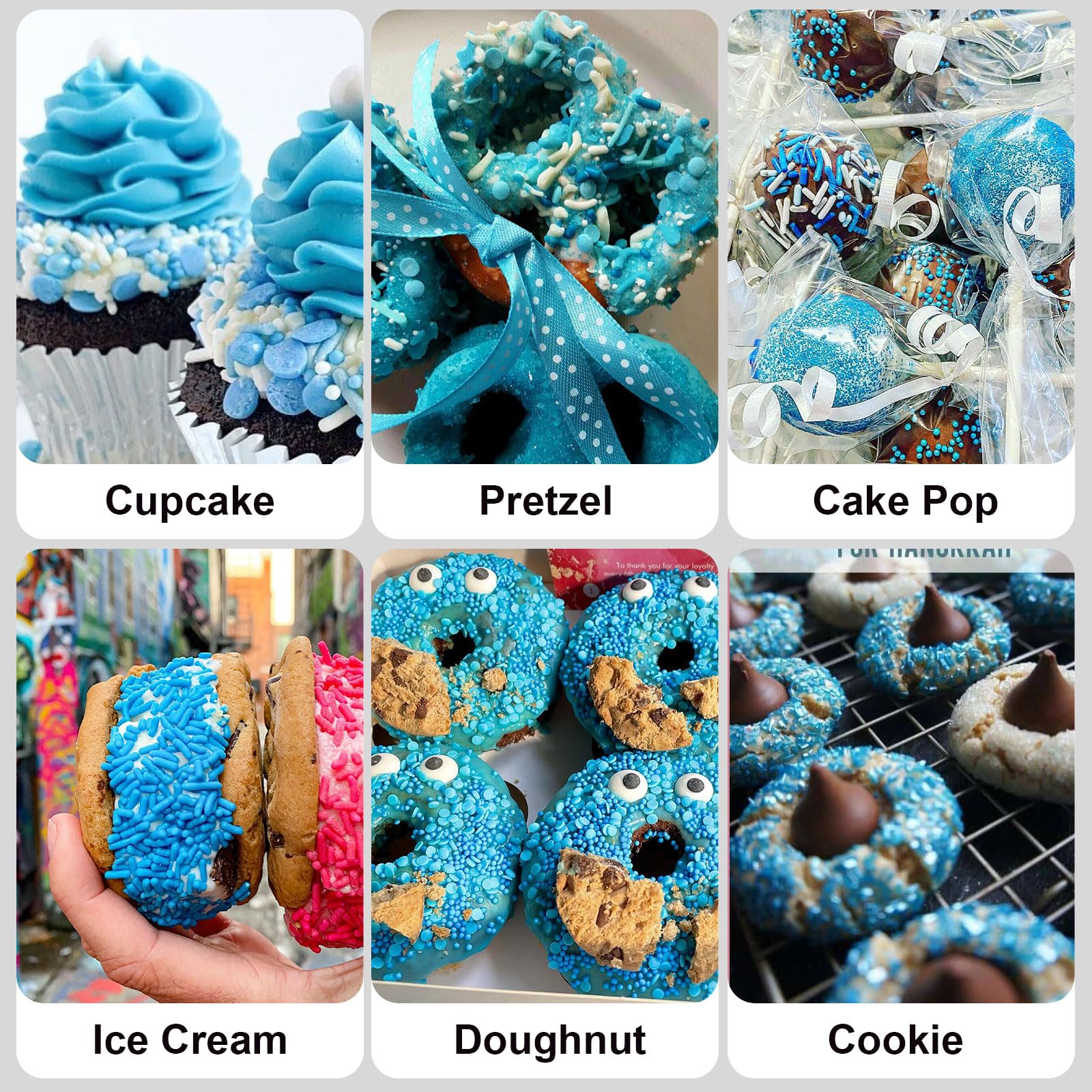 Huebeaty light-blue sugar sprinkles highlight Frozen and winter desserts