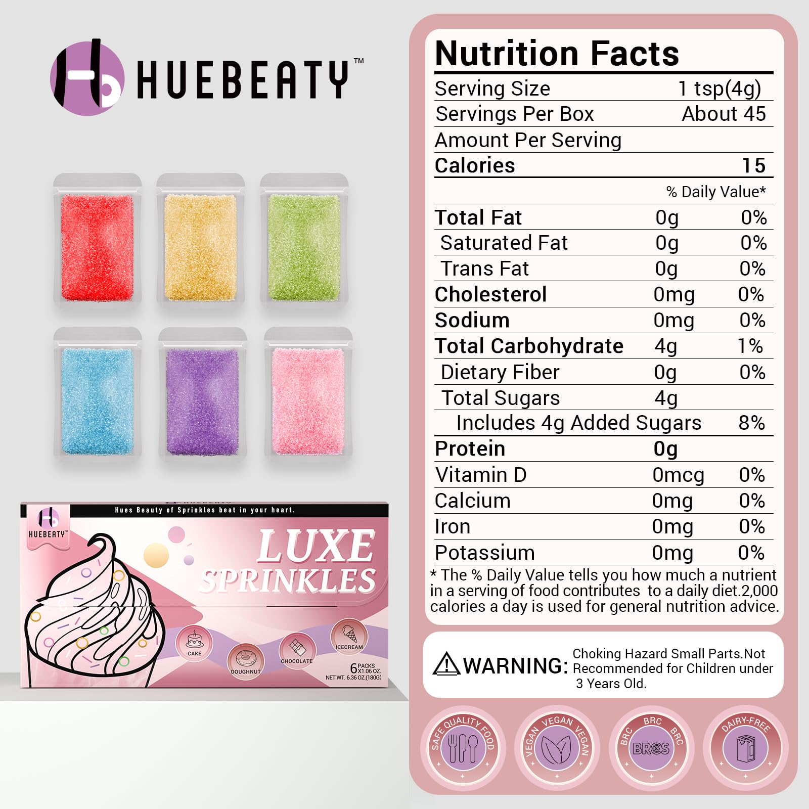 Huebeaty rainbow sprinkles decorate cupcakes for natural color.