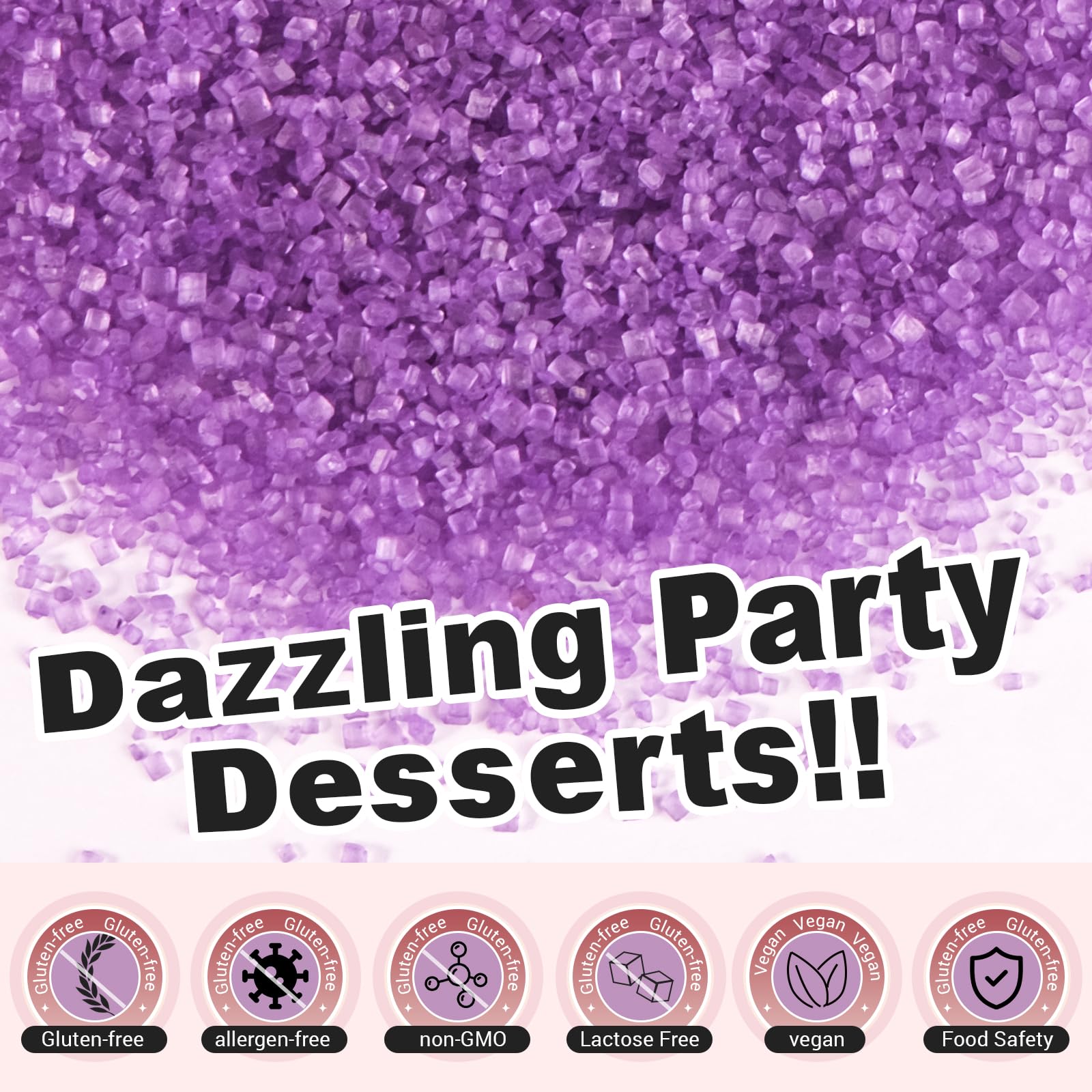 Huebeaty rainbow sprinkles as ice cream topping with subtle shine.