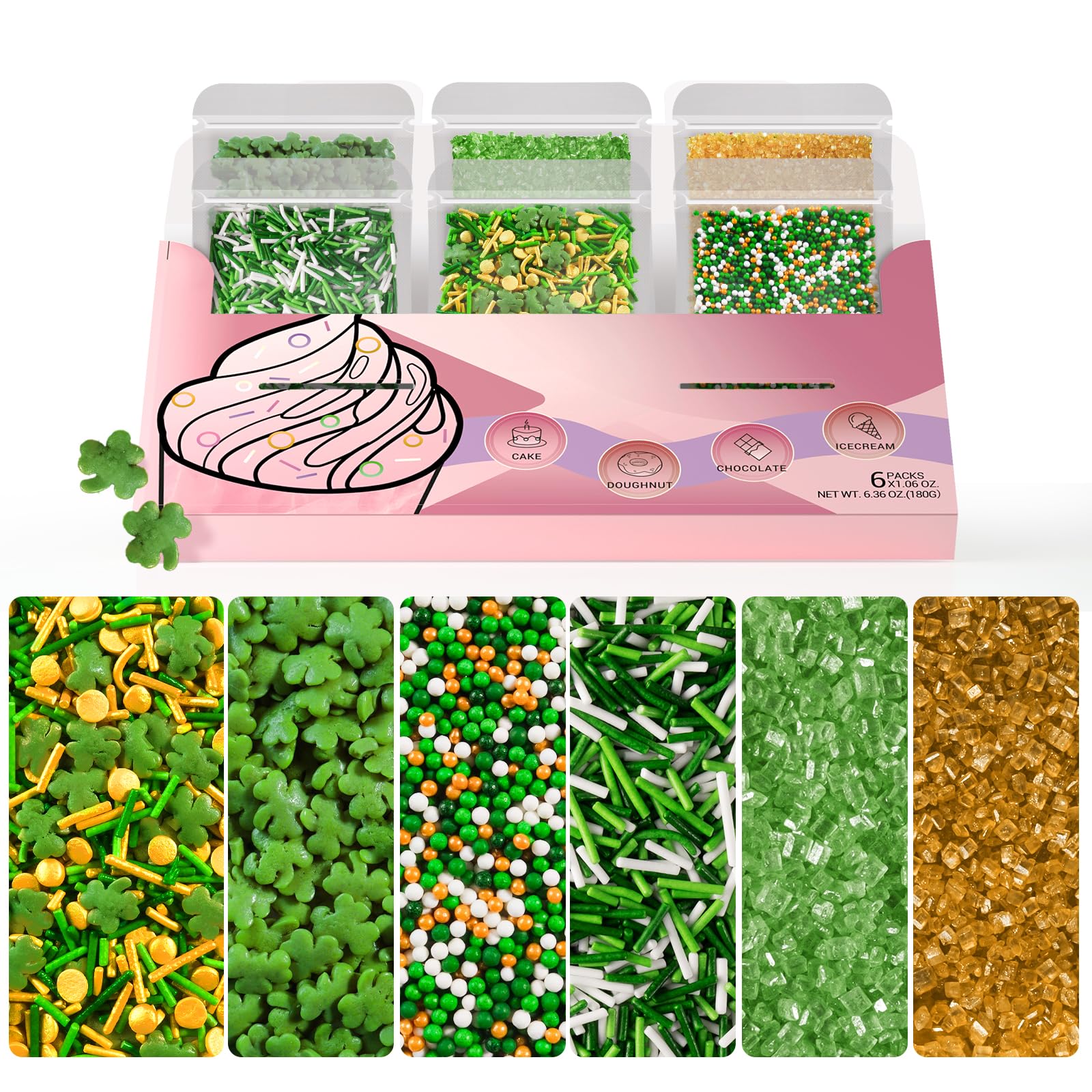 Huebeaty st patricks day sprinkles 6 in 1 mix for vibrant cake decorating