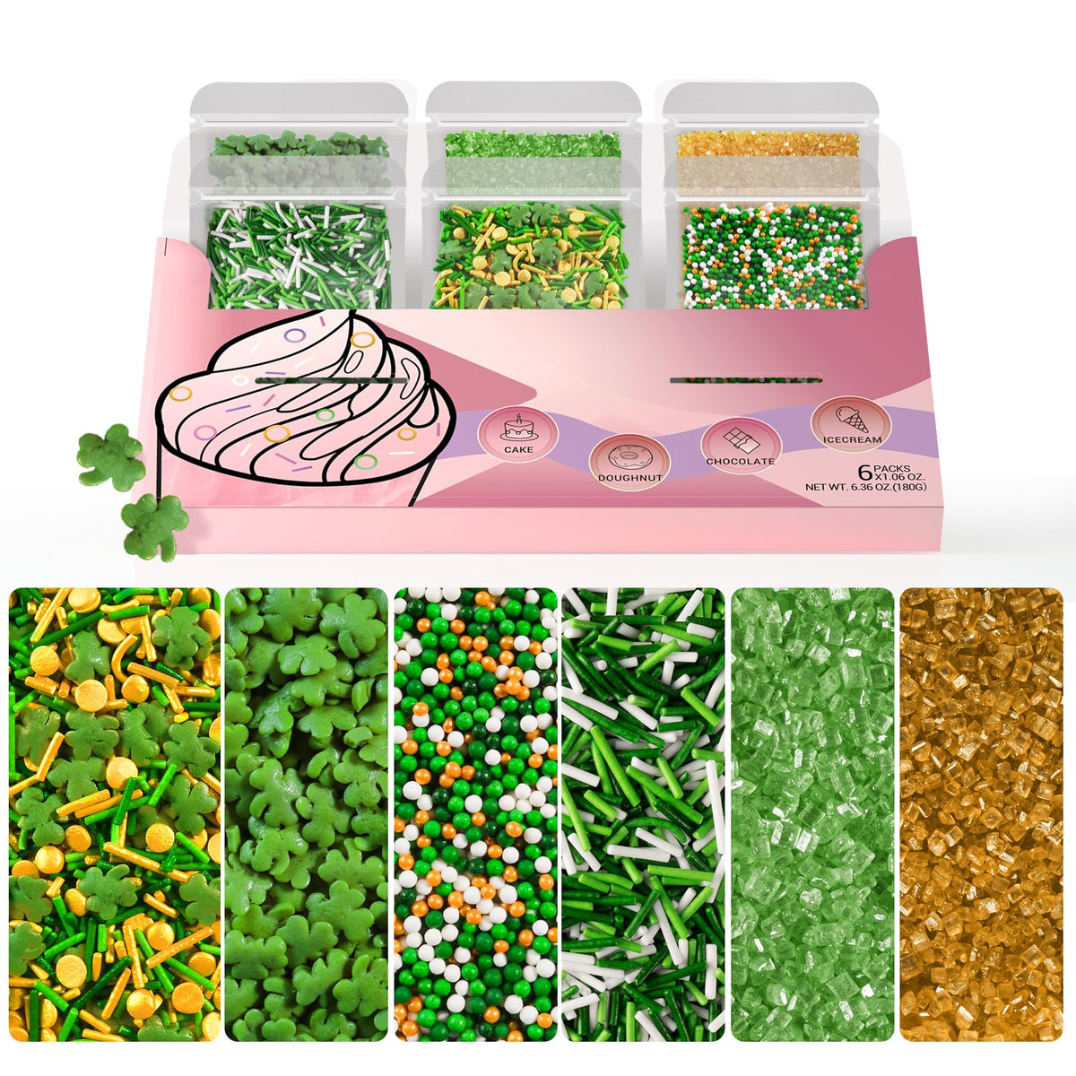 Huebeaty st patricks day sprinkles 6 in 1 mix for vibrant cake decorating