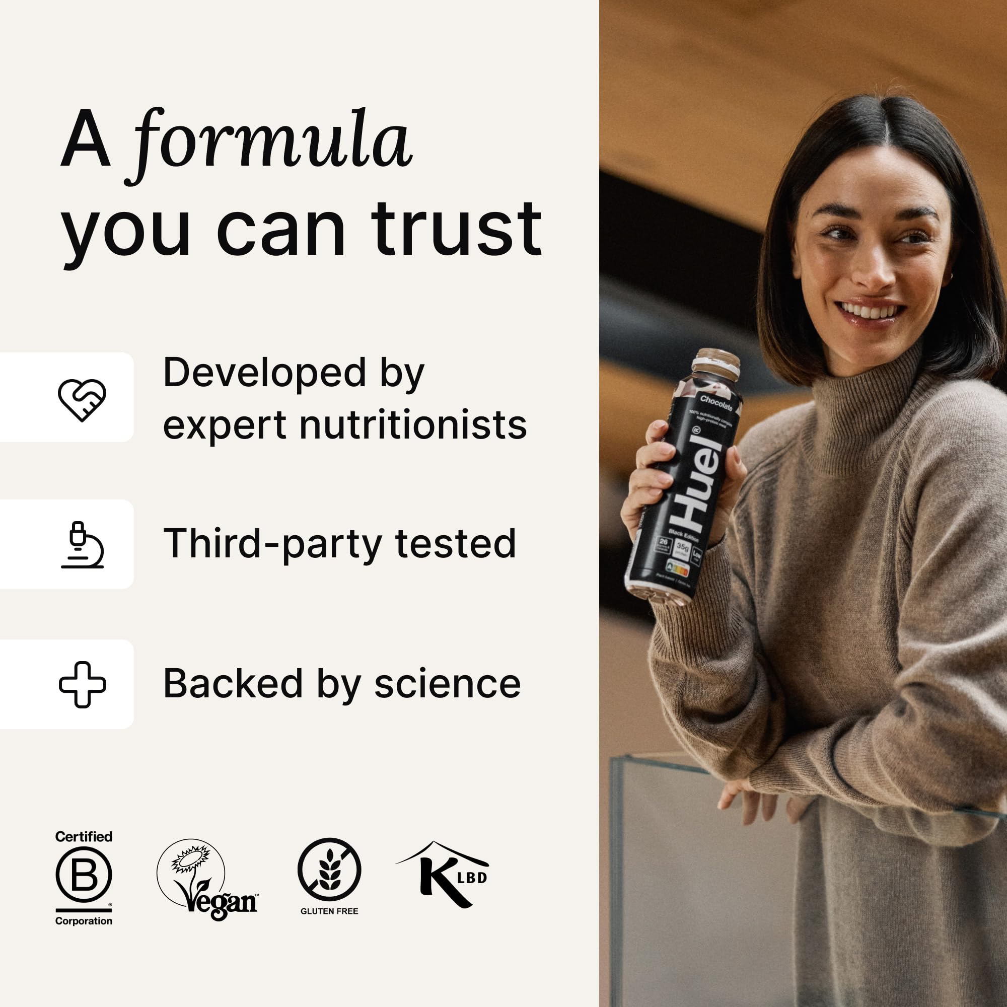 Huel Black Edition Vanilla label texture highlights premium ingredients.